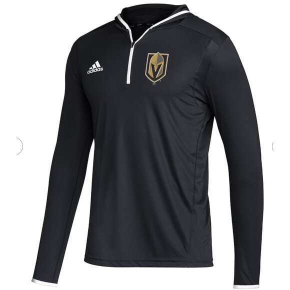 Adidas Men's Vegas Golden Knights Black Long Sleeve 1/4-Zip Hoodie T-Shirt Large - Picture 2 of 11